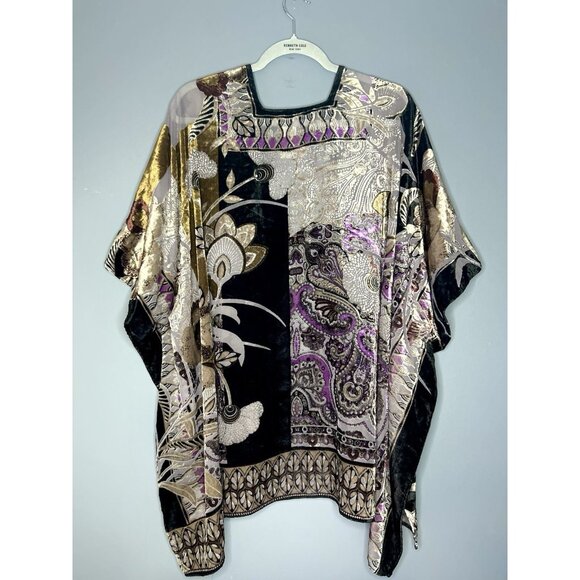 Chicos Velvet Burnout Kimono Cardigan Asian Inspired Lagenlook Artsy Boho Chic - Picture 2 of 13